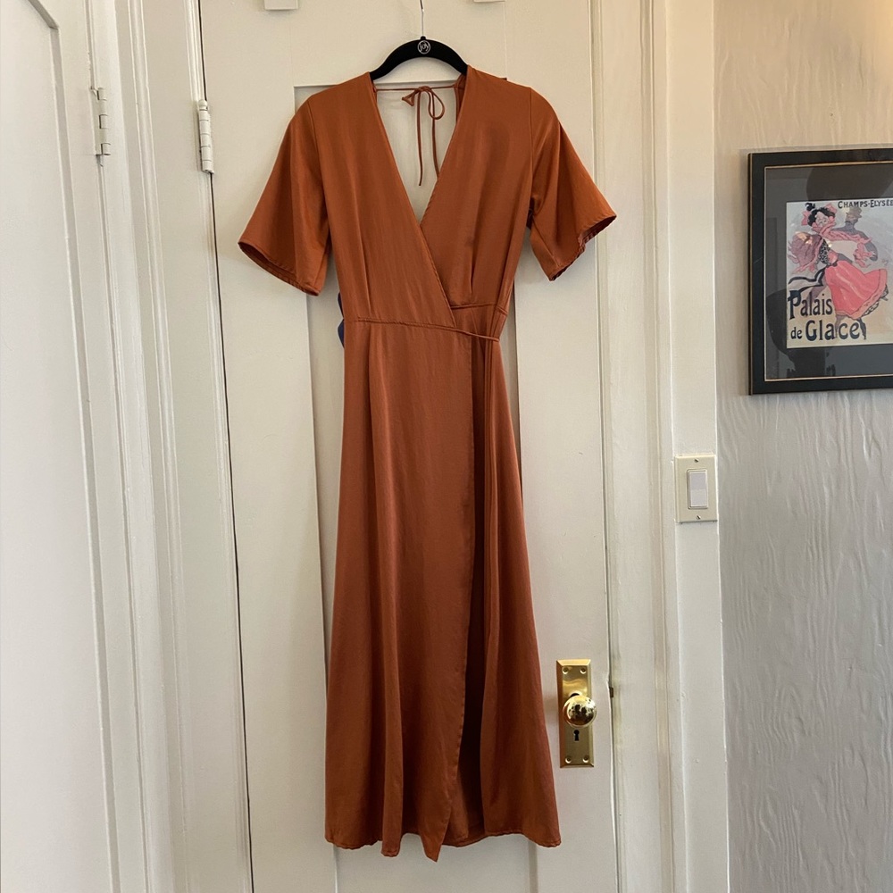 NWT Whimsy & Row Satin Open Back Midi Lola Wrap Dress